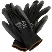 Black Polyester Gloves with Black Polyurethane Palm Coating - Large - Pair - 12/Pack