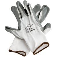 Cor-Touch White Nylon Gloves with Gray Flat Nitrile Palm Coating - Large - 12/Pack