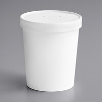 Choice 32 oz. Double Poly-Coated White Paper Food Cup with Vented Paper Lid - 250/Case