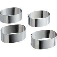 Matfer Bourgeat 376039 2 3/4 inch x 1 5/8 inch Stainless Steel Oval Cake Ring / Ring Mold - 4/Pack