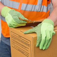 Hi-Vis Lime Green Cotton Canvas Work Gloves with Black PVC Dots Coating - Large - 12/Pack
