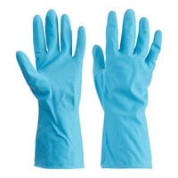 Cordova Latex Rubber Blue 12" Premium 18 Mil Gloves with Flock Lining - Large - Pair - 12/Pack