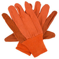 Hi-Vis Orange Cotton Canvas Work Gloves with Black PVC Dots Coating - Large - 12/Pack