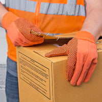Hi-Vis Orange Cotton Canvas Work Gloves with Black PVC Dots Coating - Large - 12/Pack