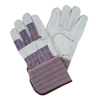 Striped Canvas Work Gloves with Shoulder Leather Palm Coating and 4 1/2 inch Rubber Cuffs - Extra Large