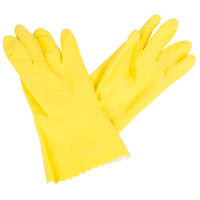 Premium 18-Mil Yellow Embossed Unsupported Latex Gloves with Cotton Flock Lining - Medium - Pair   - 12/Pack
