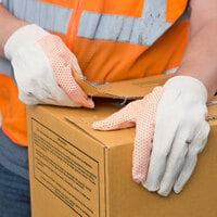 Men's Standard Weight Cotton Canvas Work Gloves with Orange PVC Dotted Palm Coating - Large - Pair - 12/Pack