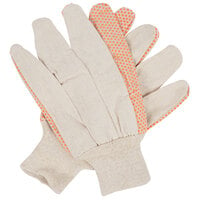 Men's Standard Weight Cotton Canvas Work Gloves with Orange PVC Dotted Palm Coating - Large - 12/Pack