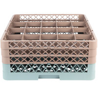 Noble Products 20-Compartment Gray Full-Size Glass Rack with 3 Brown Extenders - 19 3/8 inch x 19 3/8 inch x 8 3/4 inch