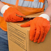 Hi-Vis Orange Polyester / Cotton Double Palm Work Gloves - Large - Pair - 12/Pack