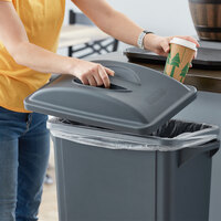 Lavex Janitorial Gray Slim Rectangular Trash Can Flat Lid with Handle