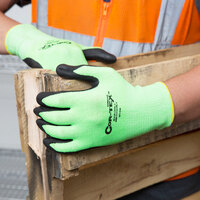 Cor-Tex Hi-Vis Lime HPPE / Synthetic Fiber Gloves with Black Foam Nitrile Palm Coating - Large