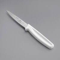 Choice 3 1/2 inch Serrated Edge Paring Knife with White Handle