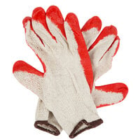 Economy Weight Natural Polyester / Cotton Work Gloves with Red Smooth Latex Palm Coating - Large - 12/Pack