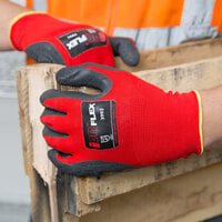 iON Flex Hi-Vis Red Nylon Gloves with Dark Gray Crinkle Latex Palm Coating - Large - Pair - 12/Pack
