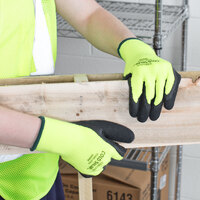 Cold Snap Hi-Vis Green Loop-In Terry Gloves with Black Foam Latex Palm Coating - Medium