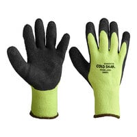 Cordova Cold Snap Hi-Vis Green Loop-In Terry Gloves with Black Foam Latex Palm Coating - Pair