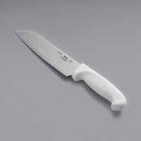 Choice 7 inch Santoku Knife with Granton Edge and White Handle