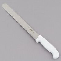 Choice 12 inch Serrated Edge Slicing / Bread Knife with White Handle