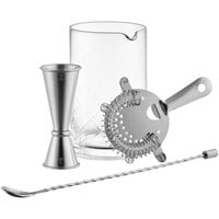 Acopa 4-Piece 25 oz. Cocktail Stirring Glass Kit with Silver Accessories
