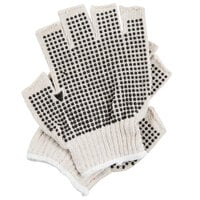 Natural Polyester / Cotton Fingerless Gloves with Two-Sided Black PVC Coating - Large - Pair - 12/Pack