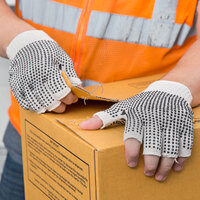 Natural Polyester / Cotton Fingerless Gloves with Two-Sided Black PVC Coating - Large - 12/Pack