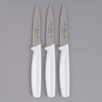 Choice 3 1/4 inch Smooth Edge Paring Knife with White Handle - 3/Pack
