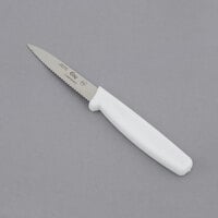 Choice 3 1/4 inch Serrated Edge Paring Knife with White Handle