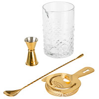 Acopa 4-Piece 25 oz. Cocktail Stirring Glass Kit with Gold Accessories