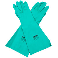 Premium 22-Mil Green Pebbled Unsupported 18 inch Nitrile Gloves - Large - Pair   - 12/Pack
