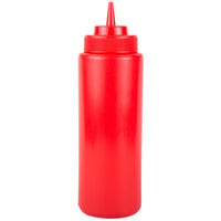 Choice 32 oz. Red Wide Mouth Squeeze Bottle - 6/Pack