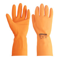 Cordova Neoprene / Latex Rubber Orange 12" Premium 28 Mil Gloves with Flock Lining - Extra Large - Pair - 12/Pack
