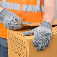 Gray Polyester / Nylon Grip Gloves with Two-Sided Criss-Cross PVC Coating - Large - Pair - 12/Pack