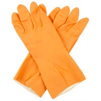 Premium 28-Mil Orange Embossed Unsupported Neoprene / Latex Gloves with Cotton Flock Lining - Large - Pair   - 12/Pack