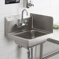 Regency 17 inch x 15 inch Wall Mounted Hand Sink with Gooseneck Faucet and Right Side Splash