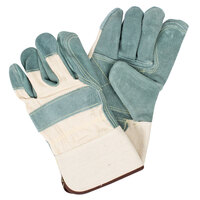 White Canvas Work Gloves with Premium Side Split Leather Palm Coating and 2 1/2 inch Rubber Cuffs - Large - Pair