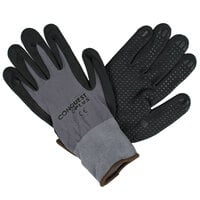 Conquest Plus Gray Nylon / Spandex Gloves with Black Foam Nitrile / Polyurethane Palm Coating and Nitrile Dots - Large - 12/Pack