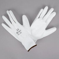White Polyester Gloves with White Polyurethane Palm Coating - Large - Pair - 12/Pack