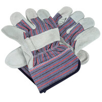 Striped Canvas Work Gloves with Shoulder Split Leather Palm Coating and 2 1/2" Rubber Cuffs - Large - Pair