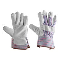 Cordova Striped Canvas Work Gloves with Shoulder Split Leather Palm Coating and 2 1/2" Rubber Cuffs - Vendpacked - Large - Pair