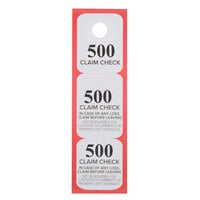 Choice Red 3 Part Paper Coat Room Check Tickets - 500/Box
