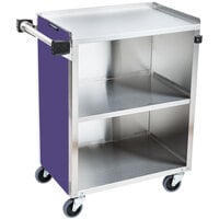 Lakeside 610P Standard-Duty Stainless Steel Three Shelf Utility Cart with Enclosed Base and Purple Laminate Finish - 16 1/2" x 27 3/4" x 32 3/4"