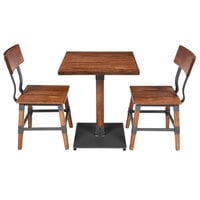 Lancaster Table & Seating 24 inch Square Antique Walnut Solid Wood Live Edge Dining Height Table with 2 Chairs