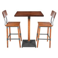 Lancaster Table & Seating Industrial 24" x 30" Antique Walnut Solid Wood Live Edge Bar Height Table with 2 Bar Stools