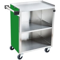 Lakeside 610G Standard-Duty Stainless Steel Three Shelf Utility Cart with Enclosed Base and Green Laminate Finish - 16 1/2 inch x 27 3/4 inch x 32 3/4 inch