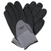 Conquest Max Gray Nylon / Spandex Gloves with Black Foam Nitrile / Polyurethane Hand Coating and Nitrile Dots - Large - 12/Pack