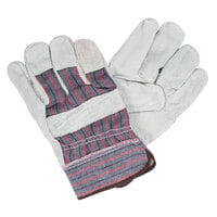 Cordova Striped Canvas Work Gloves with Shoulder Split Leather Palm Coating and 2 1/2" Starched Cuffs - Large - Pair