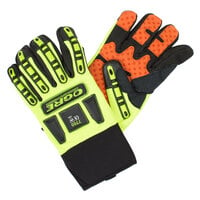 OGRE Hi-Vis Lime Spandex Gloves with Orange Synthetic Leather Palm, Silicone Grip, and TRP Reinforcements - Large