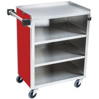 Lakeside 615RD Standard-Duty Stainless Steel Four Shelf Utility Cart with Enclosed Base and Red Finish - 16 1/2 inch x 27 3/4 inch x 32 3/4 inch