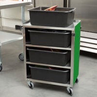 Lakeside 615G Standard-Duty Stainless Steel Four Shelf Utility Cart with Enclosed Base and Green Finish - 16 1/2 inch x 27 3/4 inch x 32 3/4 inch